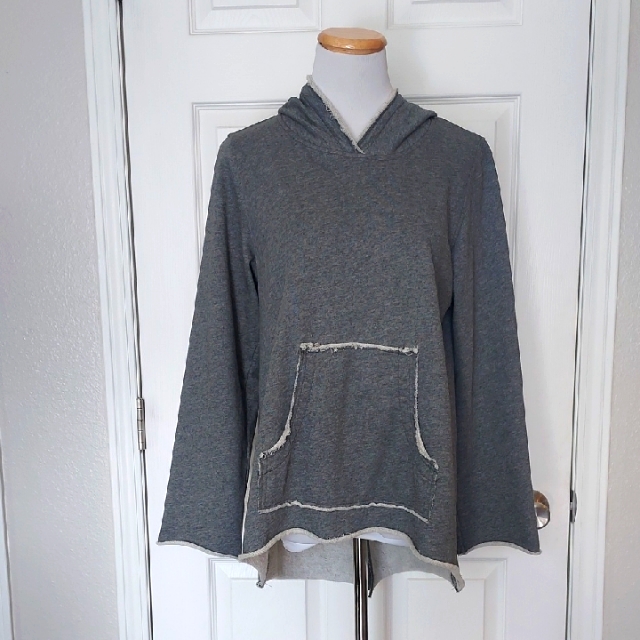 Charcoal Gray Hooded Top With Kangaroo Pocket